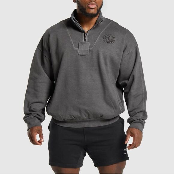 Gymshark Premium Legacy 1/4 Zip Long Sleeve Cotton Sweatshirt in Washed Black XS - Picture 1 of 7
